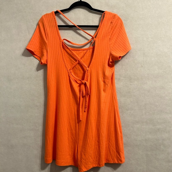 Wild Fable Women's XL Short Sleeve Lace-Up Back Fitted Romper orange NWOT - Picture 5 of 8